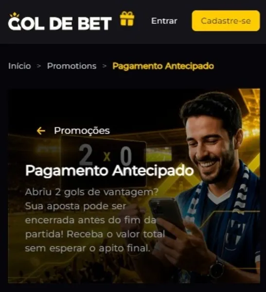Pagamento antecipado de 2 gols da Goldebet