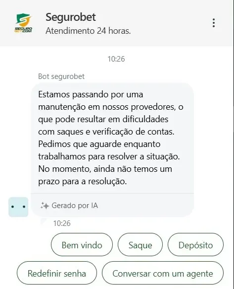Captura de tela do formul&aacute;rio do chat, um dos pontos que asseguram que a Segurobet &eacute; confi&aacute;vel.
