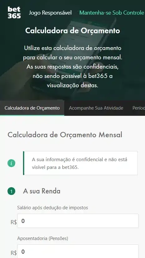 Captura de tela da parte especializada em jogo respons&aacute;vel no site da Bet365.