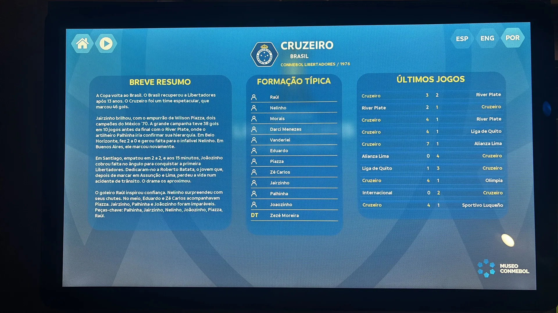 Totem interativo Cruzeiro Museu da Conmebol
