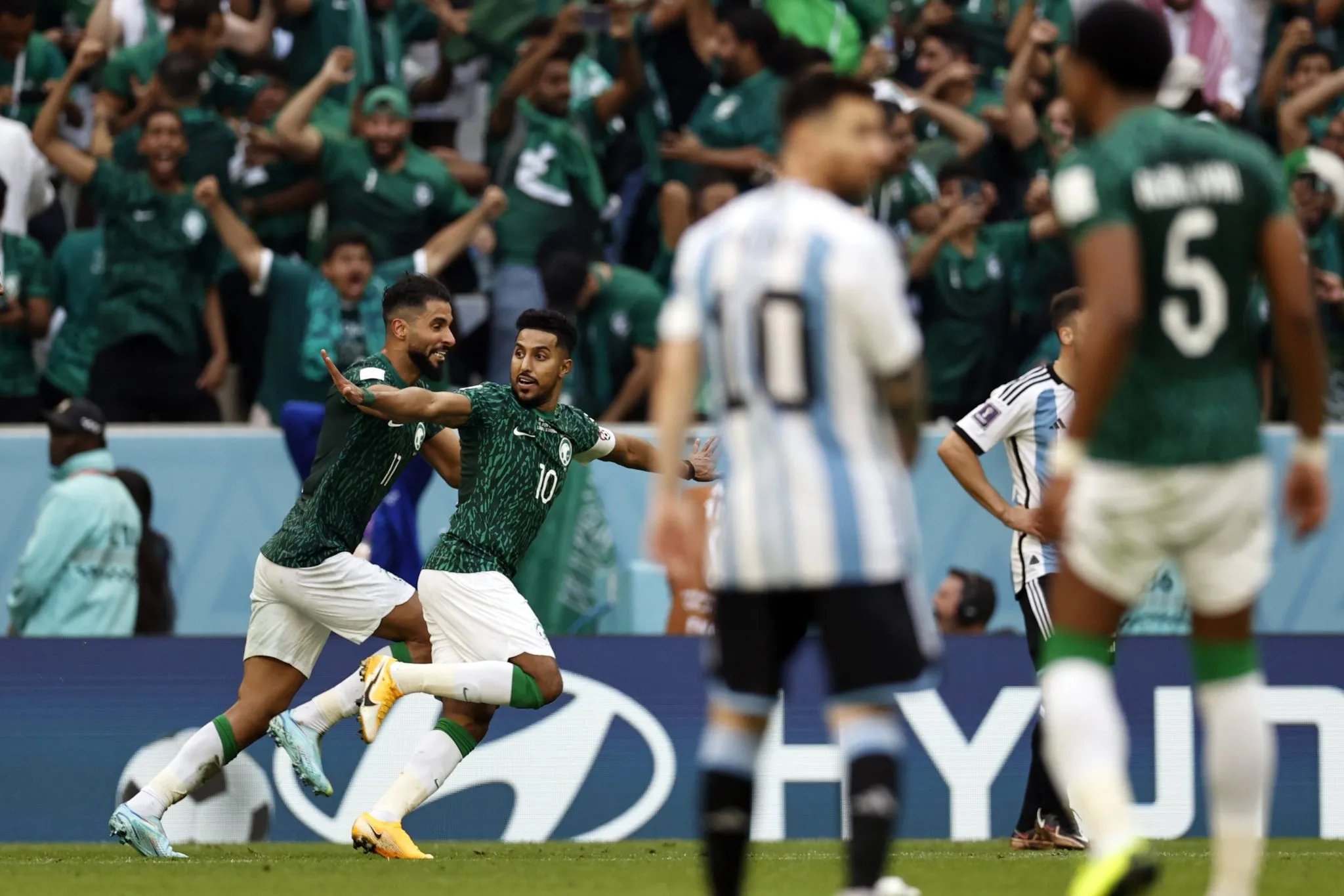 LUSAIL CITY &ndash; (l-r) Salem Al-Dawsari of Saudi Arabia celebrates the 1-2 draw during the FIFA World Cup, WM, Weltmeisters
