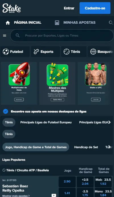 P&aacute;gina inicial das apostas esportivas na Stake com multiplicador de odds e outros destaques