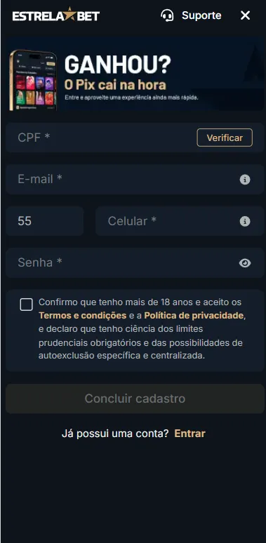 Estrela Bet cadastro em 2026: passo a passo para criar conta