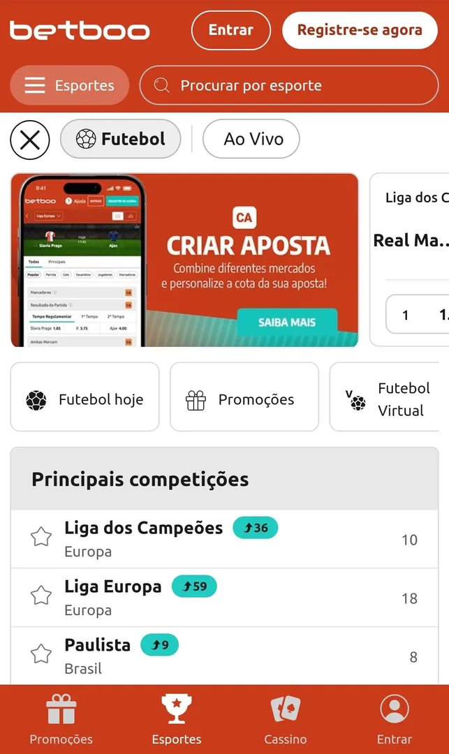 Captura de tela da p&aacute;gina inicial da 
 Betboo