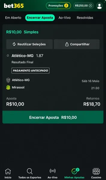Cash out da bet365