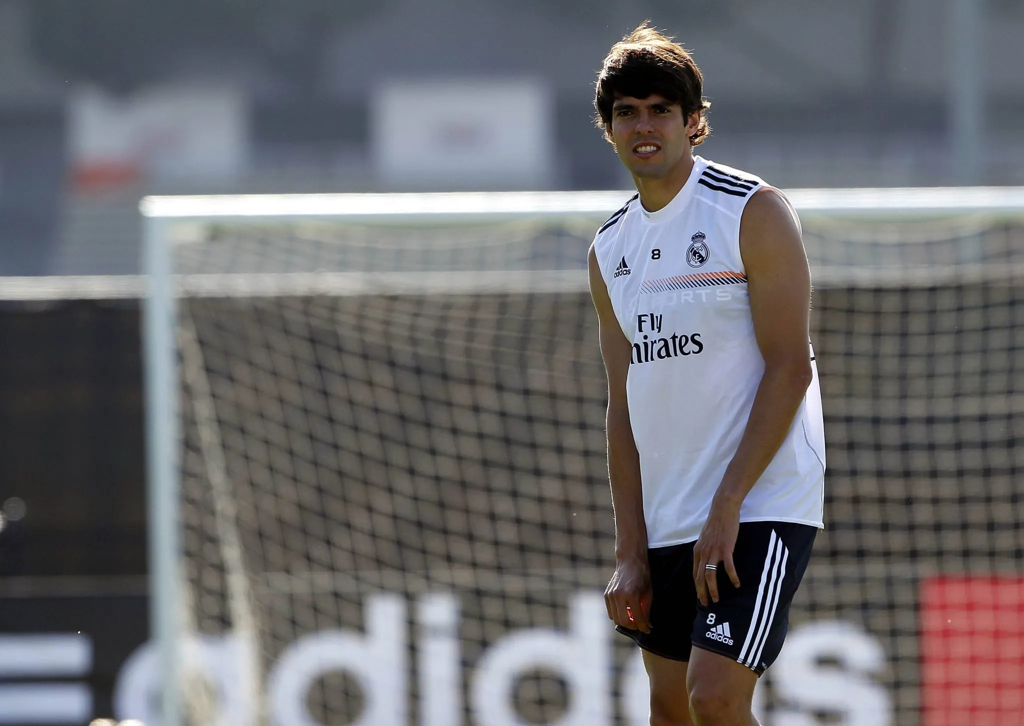 Kak&aacute; durante treino do Real Madrid