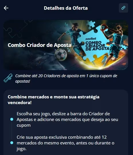 Regras gerais de como usar o Combo Criador de Aposta da Novibet