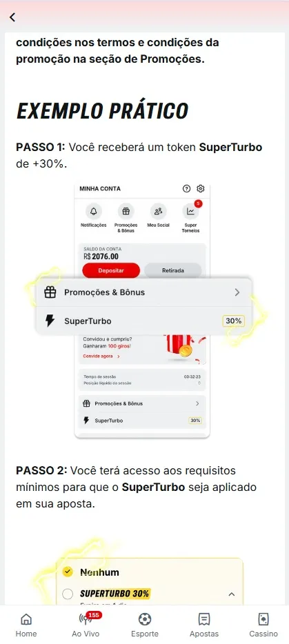 Superturbo na Superbet mostrando o passo a passo para receber o token SuperTurbo
