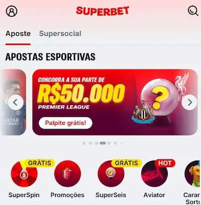 Plataforma de apostas da Supert tem ofertas de bol&otilde;es de f&aacute;cil acesso