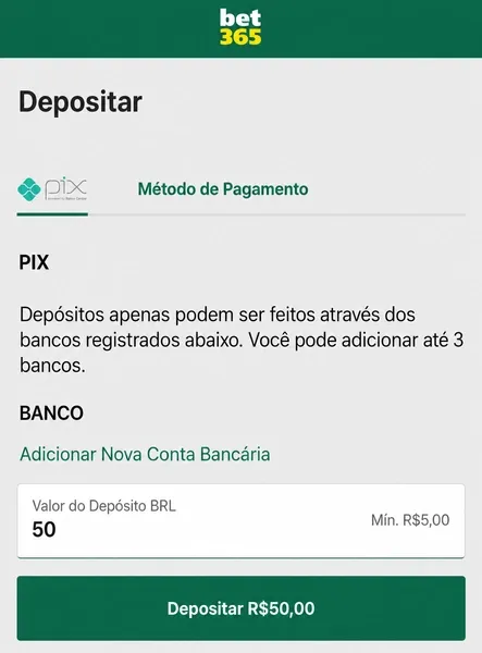 Via Pix, os jogadores da bet365 podem sacar a partir de R$5
