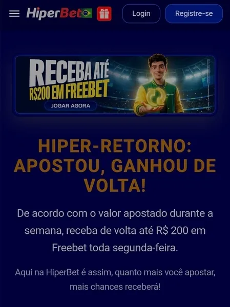 B&ocirc;nus de retorno em free bet semanal na Hiperbet