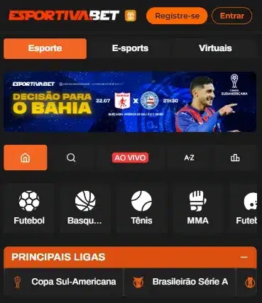 Captura de tela da p&aacute;gina de apostas da Esportiva Bet