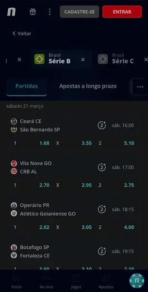 Apostas no Brasileir&atilde;o S&eacute;rie B dispon&iacute;veis na Novibet Brasil
