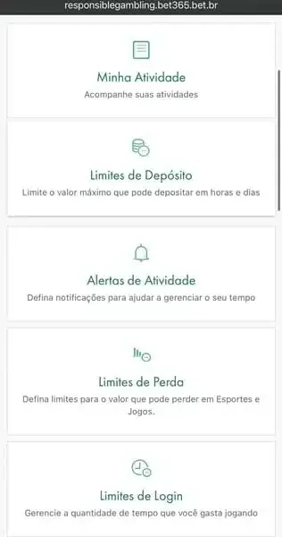 Menu de ferramentas de jogo respons&aacute;vel disponibilizado aos jogadores da Bet365 no Brasil