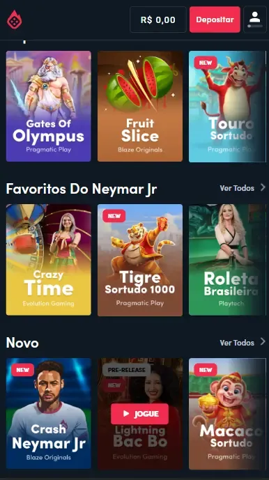 Captura de tela da se&ccedil;&atilde;o de cassino online na Blaze
