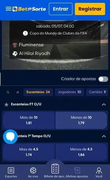 Captura de tela dos mercados de escanteios da Bet d&aacute; Sorte