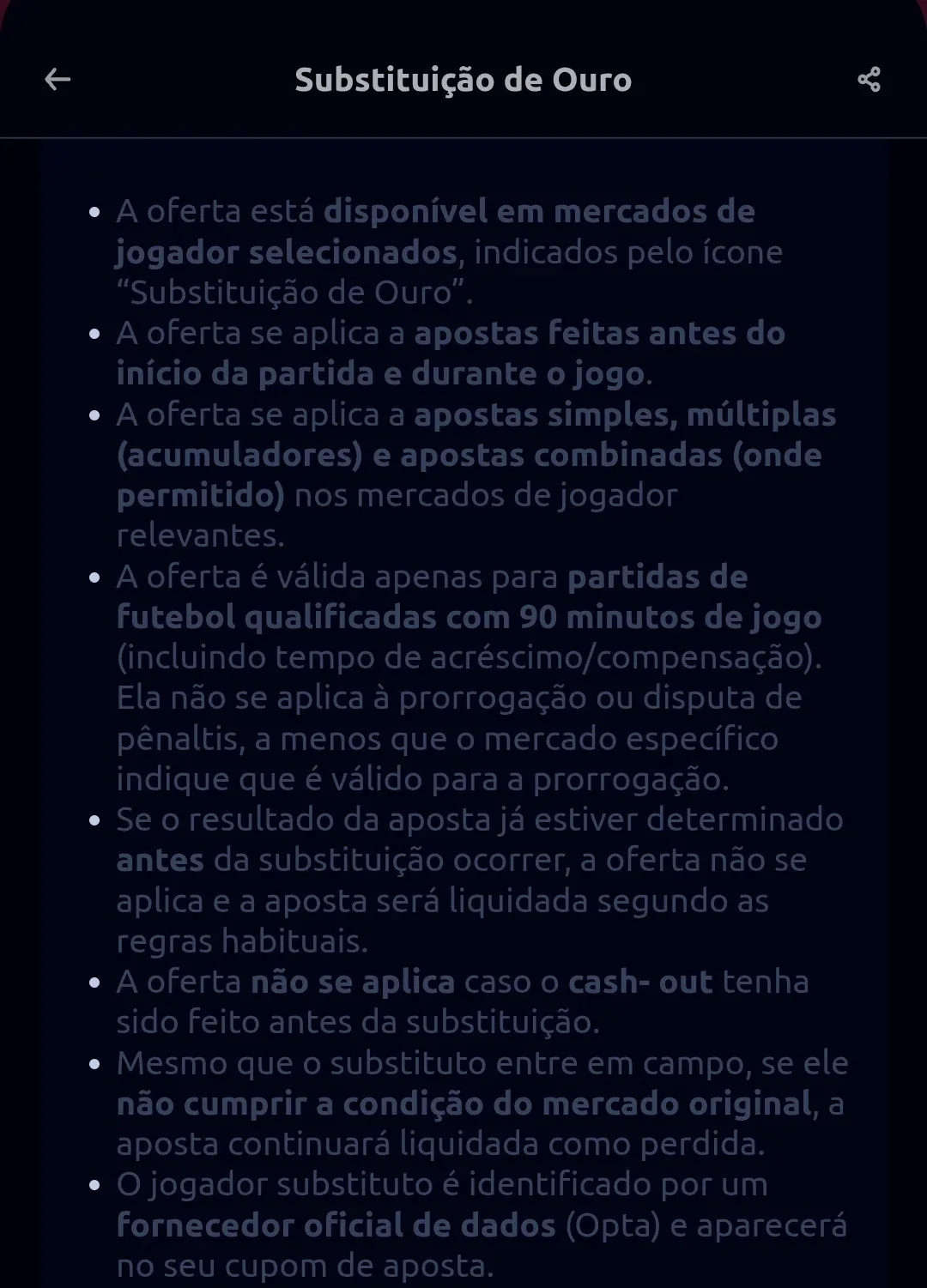 Captura de tela com as regras da Substitui&ccedil;&atilde;o Segura na Betano
