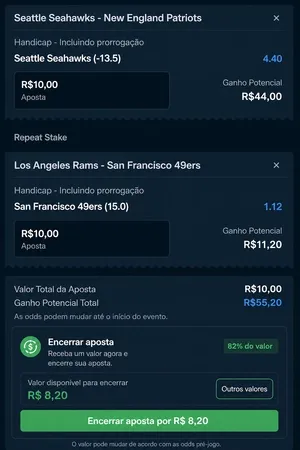Partidas da NFL com o cash out dispon&iacute;vel na p&aacute;gina da Stake