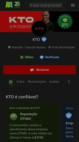 Captura de tela com a p&aacute;gina da KTO Brasil no Reclame Aqui
