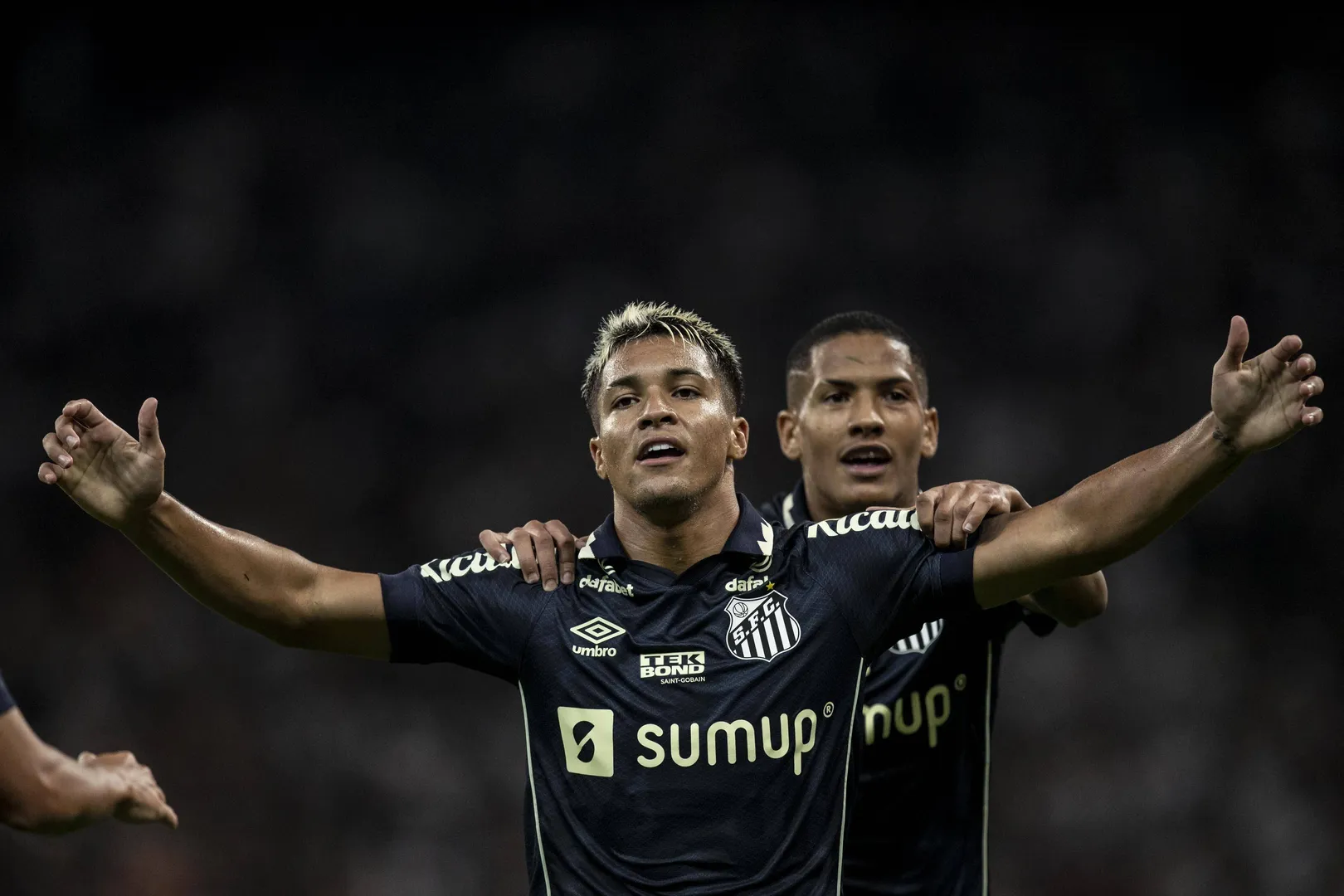 
Marcos Leonardo em a&ccedil;&atilde;o pelo Santos