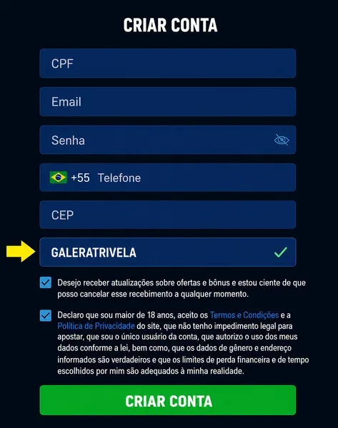 Cupom Galera Bet: use GALERATRIVELA em 2026
