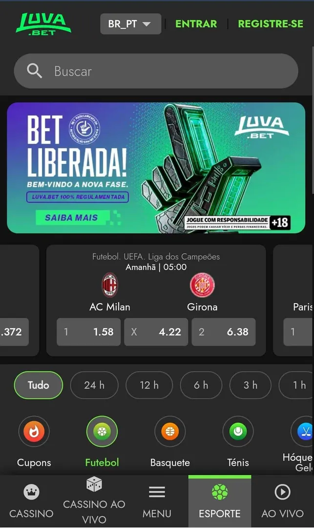 Captura de tela da p&aacute;gina inicial da Luvabet