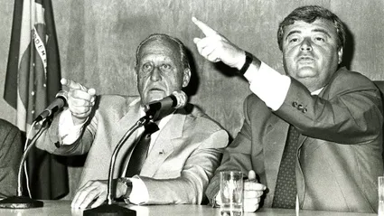 Ricardo Teixeira ao lado do ent&atilde;o sogro Jo&atilde;o Havelange em 1989