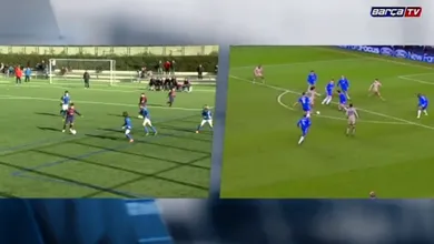 Garoto do sub-12 do Bar&ccedil;a reproduz gol cl&aacute;ssico de Ronaldinho contra o Chelsea