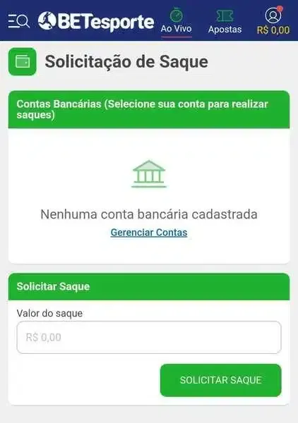 Captura de tela com a p&aacute;gina de saques da BETesporte