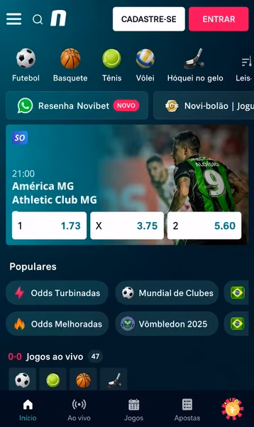 P&aacute;gina inicial de apostas esportivas da Novibet