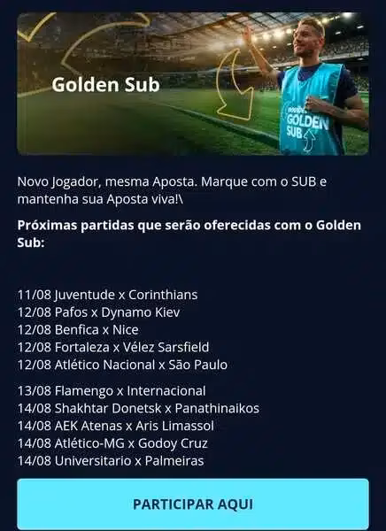 Banner promocional com detalhes do recurso Golden Sub, da Novibet