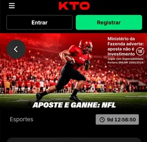 Promo&ccedil;&atilde;o Aposte e Ganhe NFL, da KTO, v&aacute;lida em setembro