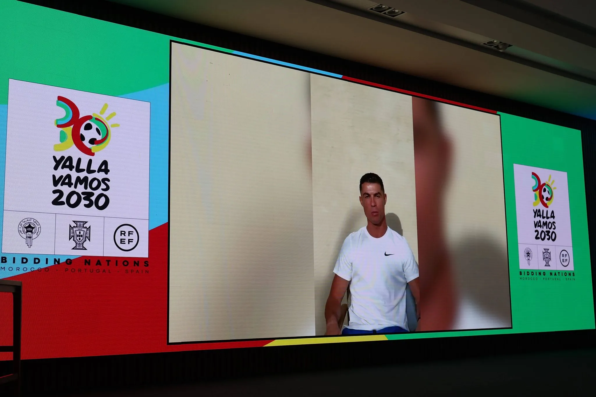 Cristiano Ronaldo grava mensagem de v&iacute;deo em mar&ccedil;o de 2024 para apoiar candidatura de Portugal, Espanha e Marrocos para sediar Copa do Mundo 2030 (Foto: Imago/HMB-Media)