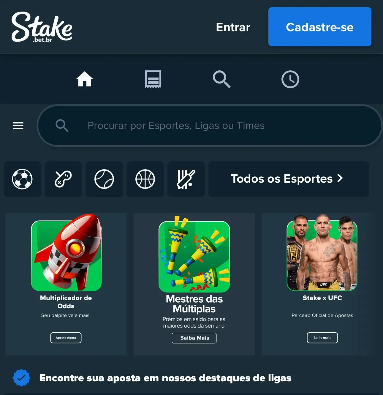 Captura de tela da se&ccedil;&atilde;o de esportes da Stake