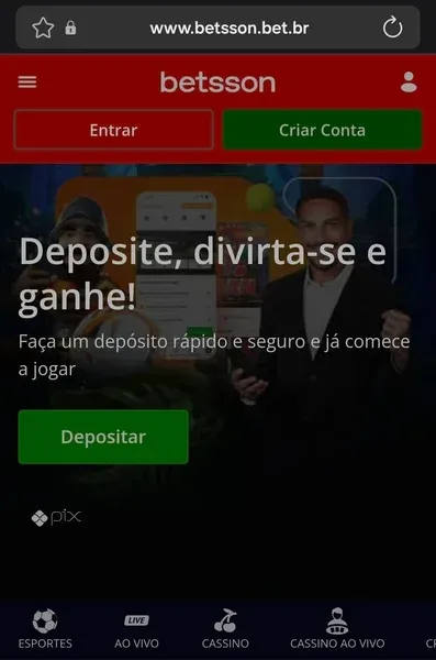 Vers&atilde;o mobile de navegador da Betsson Brasil em sua p&aacute;gina inicial

