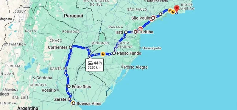 O caminho feito por Alejo at&eacute; o Rio de Janeiro (Foto: Reprodu&ccedil;&atilde;o/Google)