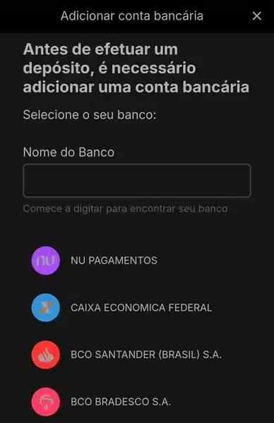 Captura de tela da p&aacute;gina de cadastro de contas banc&aacute;rias na KTO.