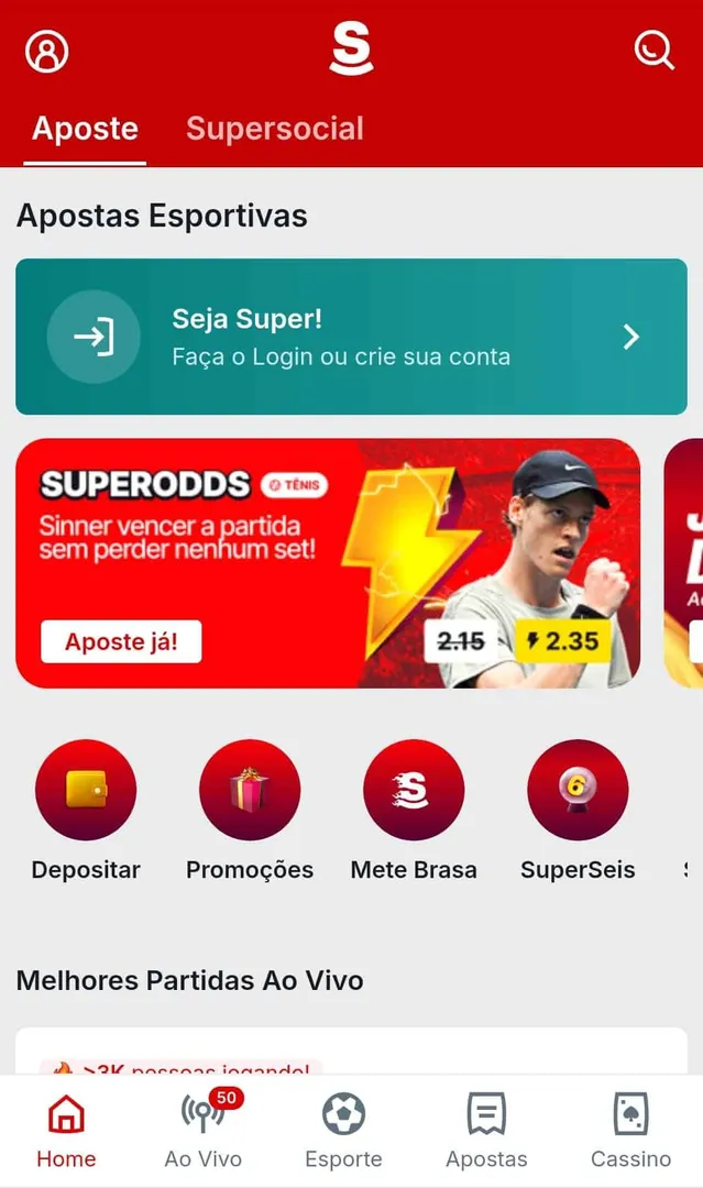 Captura de tela da p&aacute;gina inicial da 
 Superbet