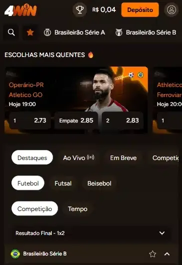 Captura de tela da p&aacute;gina de apostas da 4win