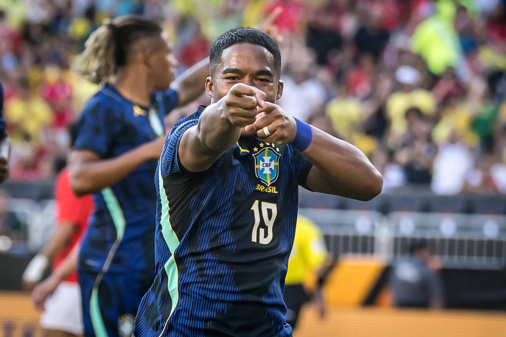 Endrick ap&oacute;s gol da sele&ccedil;&atilde;o brasileira contra o Egito