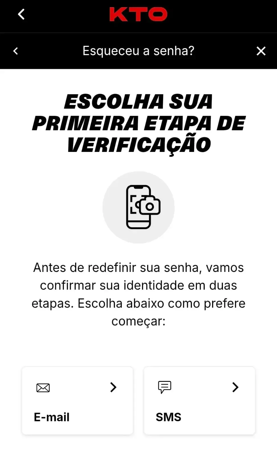 Captura de tela de uma das etapas da recupera&ccedil;&atilde;o de senha e conta na KTO.