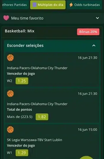 Captura de tela com exemplos da aba de m&uacute;ltiplas do dia na Segurobet Brasil