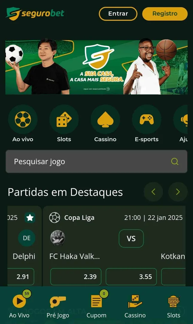 Captura de tela da p&aacute;gina inicial da 
 Segurobet