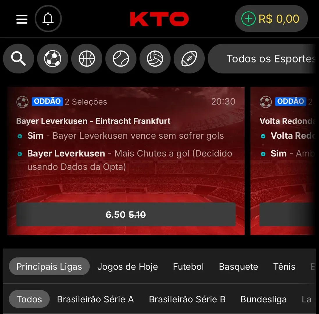 Captura de tela da KTO, uma casa de aposta que aceita Pix