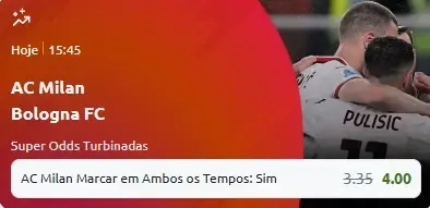 Captura de tela de uma odd aumentada na Betano em partida de futebol do Milan
