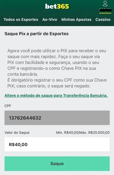 Pix Bet365: como fazer saques e dep&oacute;sitos em 2026