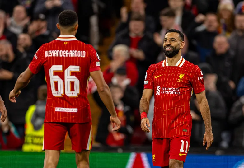 Salah comemora mais um gol pelo Liverpool 