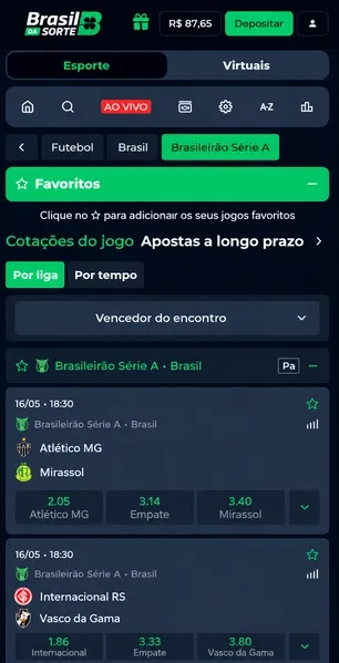 P&aacute;gina de jogos do Brasileir&atilde;o na Brasil da Sorte