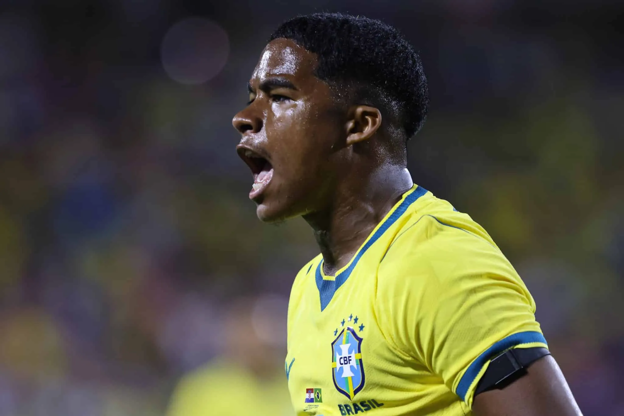 Endrick celebra gol pela Sele&ccedil;&atilde;o 