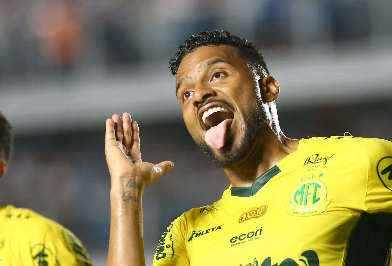 Reinaldo comemora ap&oacute;s marcar o gol de empate para o MIrassol (Foto: Iconsport)